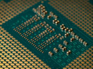 Close-up of a modern microprocessor circuit board
