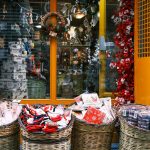 Festive holiday storefront with gifts