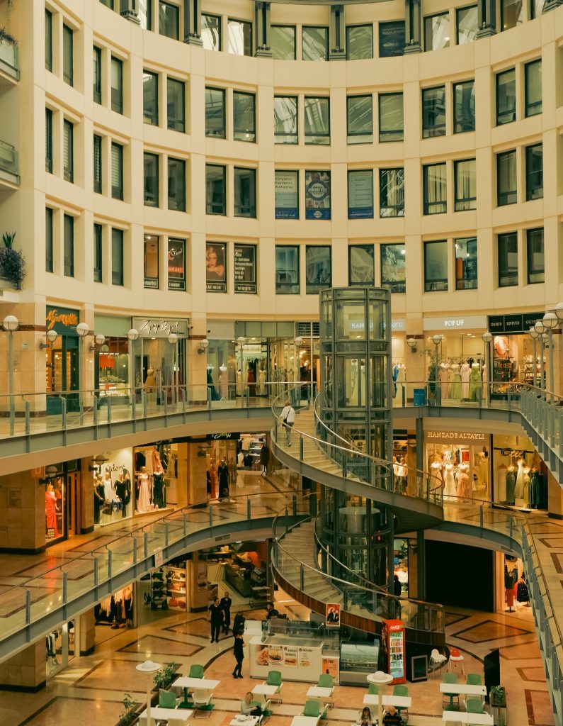 People shopping in a modern mall