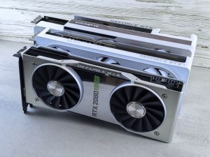 Close-up of Nvidia graphics cards
