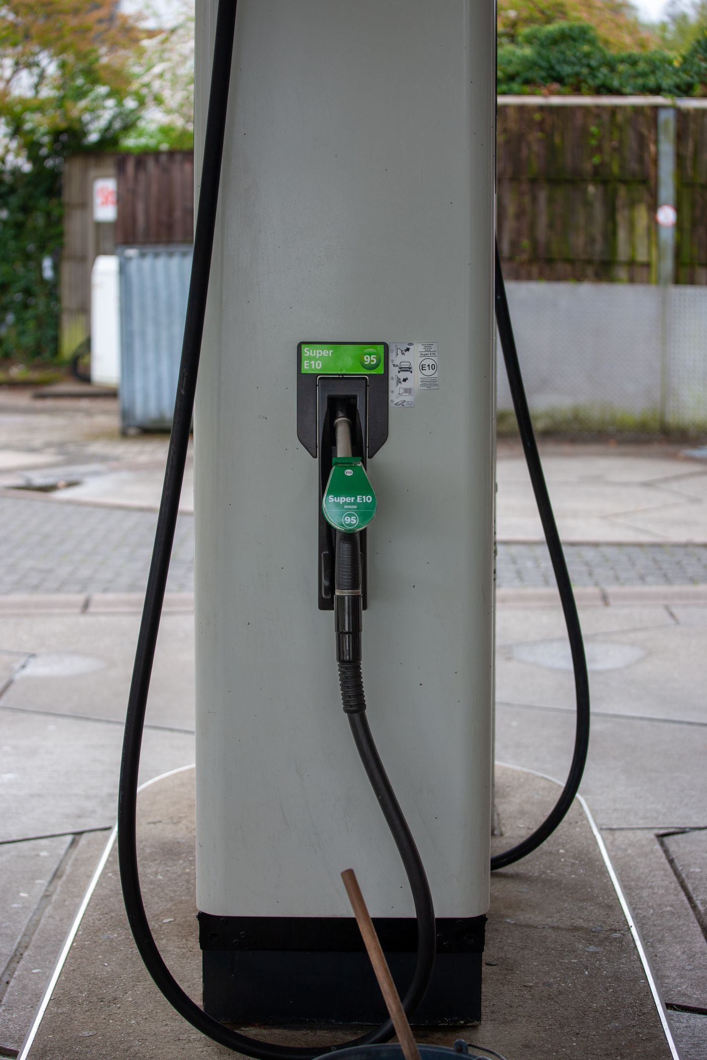 Green fuel pump at a petrol station