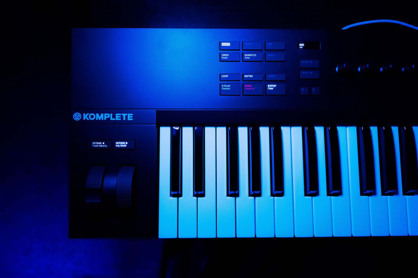 Professional music studio with mixer and headphones