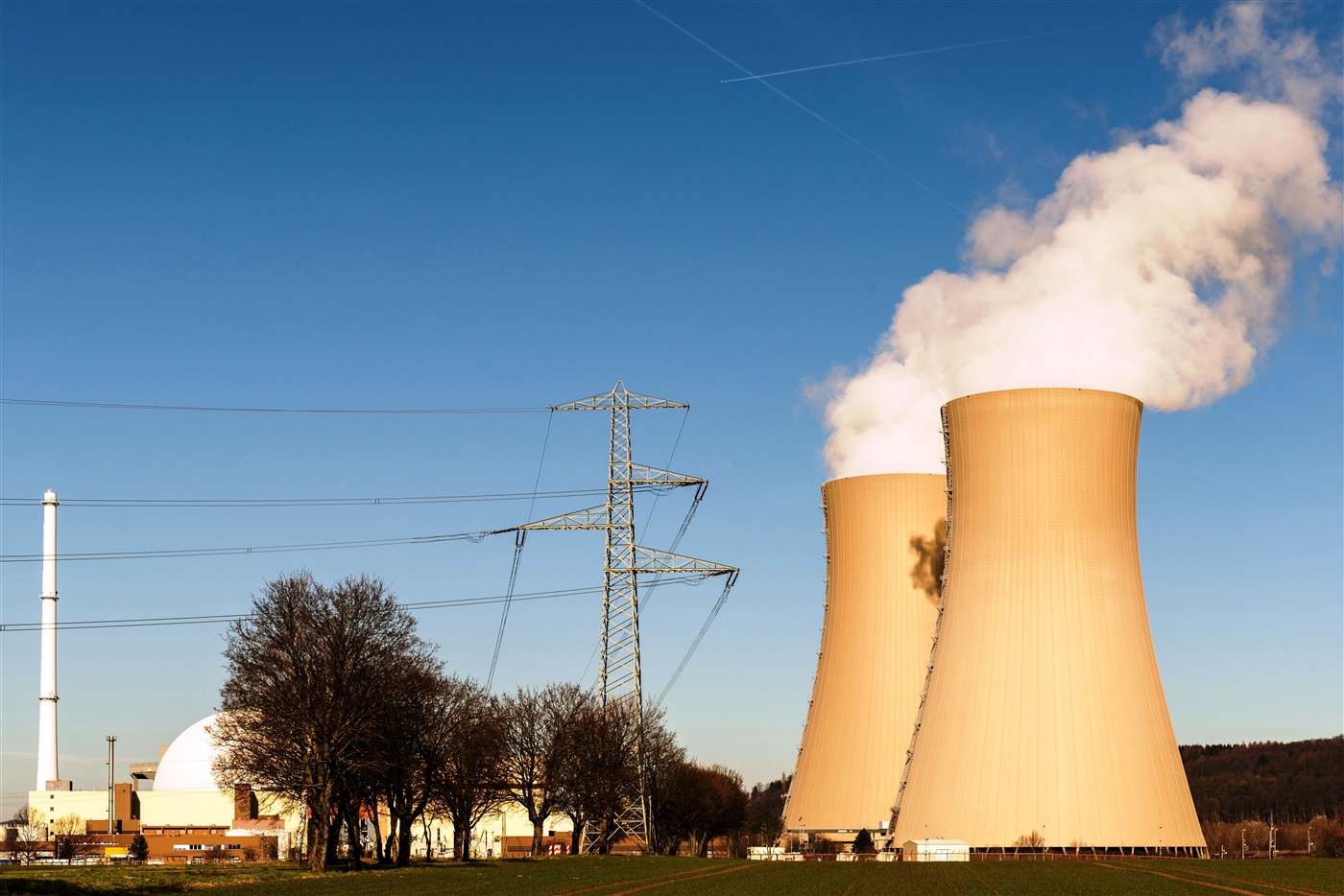 Cooling towers of a nuclear power plant under a clear sky